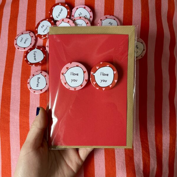 Valentine's & Galentine's Day Pin Badge Greetings Card